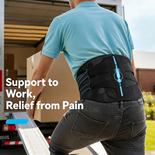AGPTEK Back Brace for Lower Back Pain Relief, Breathable Air Mesh Back Support Belt with Ergonomic 3D Lumbar Pad for Work, Sciatica, Scoliosis, Herniated Disc, Adjustable Dual Straps, for Men Women (Large)