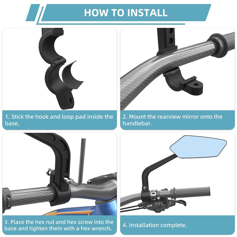 Bicycle Mirrors for Handlebar 20-24mm, Blu-ray Scratch Resistant Glass Lens, Bicycle Rear View Mirror Fit for Scooter, Motocycle
