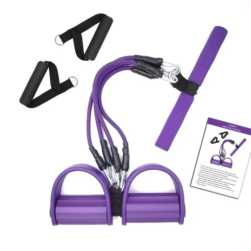 Foot Pedal Resistance Band, 4-Tube Elastic Puller Rope, Sit-up Equipment, Yoga Strap Bodybuilding Expander, Exercise Bands, Fitness Equipment for Abdomen, Waist, Arm, Leg Stretching Slimming Training