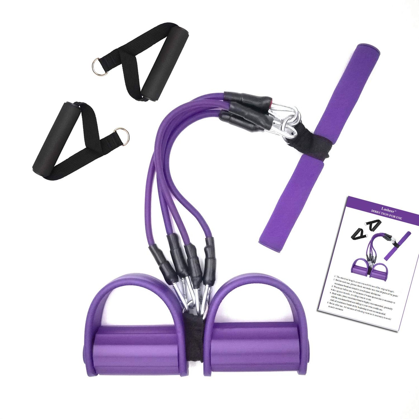 Foot Pedal Resistance Band with Handle, 4-Tube Elastic Pull Rope, Home Gym Fitness Equipment for Full Body Workout, Sit-Up, Yoga, Stretching, Abs, Chest, Shoulders, Back, Waist, Arms, Legs Training