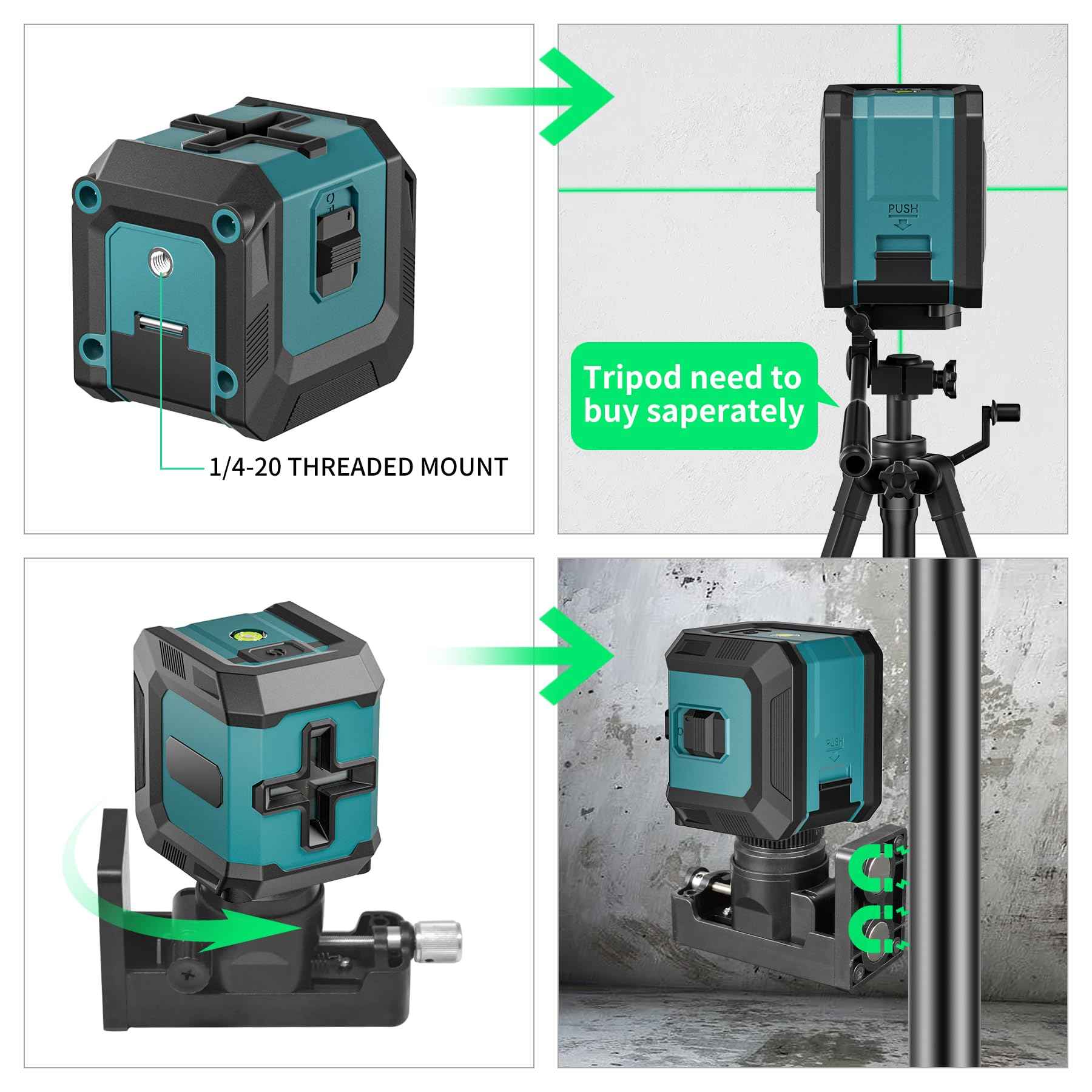 COYU Self-Leveling Cross Line Laser Level -Japanese Green Beam, 100ft Range, 360° Rotation, Carrying Pouch Included