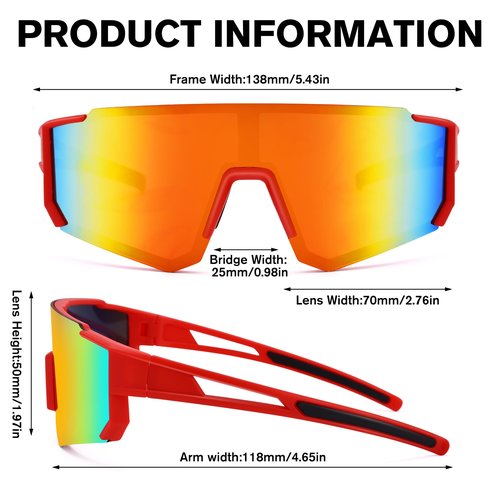 COASION Youth Baseball Sunglasses - Kids Sports Sun Glasses for Boys Girls - Lightweight Frame Cycling Shades(Red/Orange Mirror)