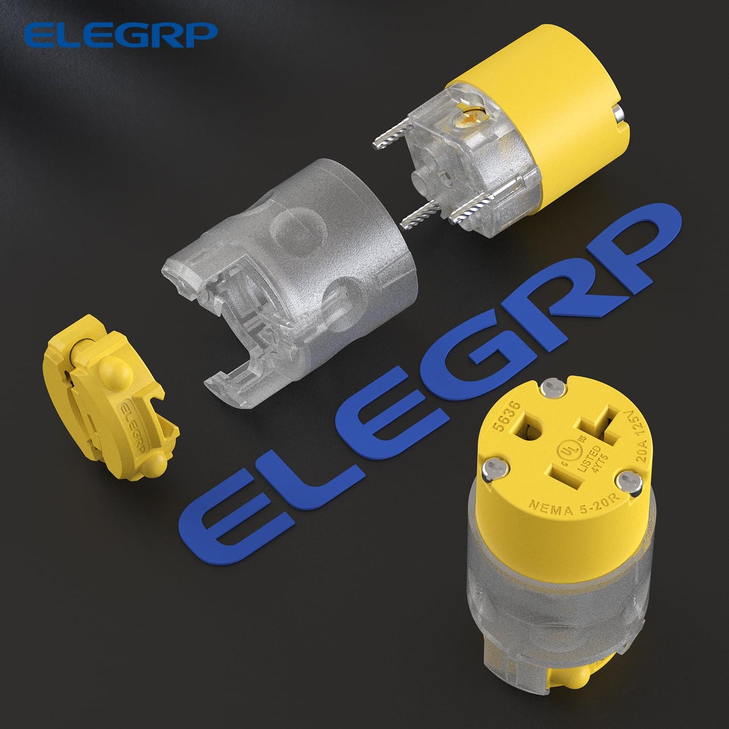 ELEGRP Lighted 20 Amp 125 Volt NEMA 5-20R 2 Pole 3 Wire Grounding Straight Blade Electrical Plug Replacement Cord Outlet Commercial Grade, Yellow, 1 Pack