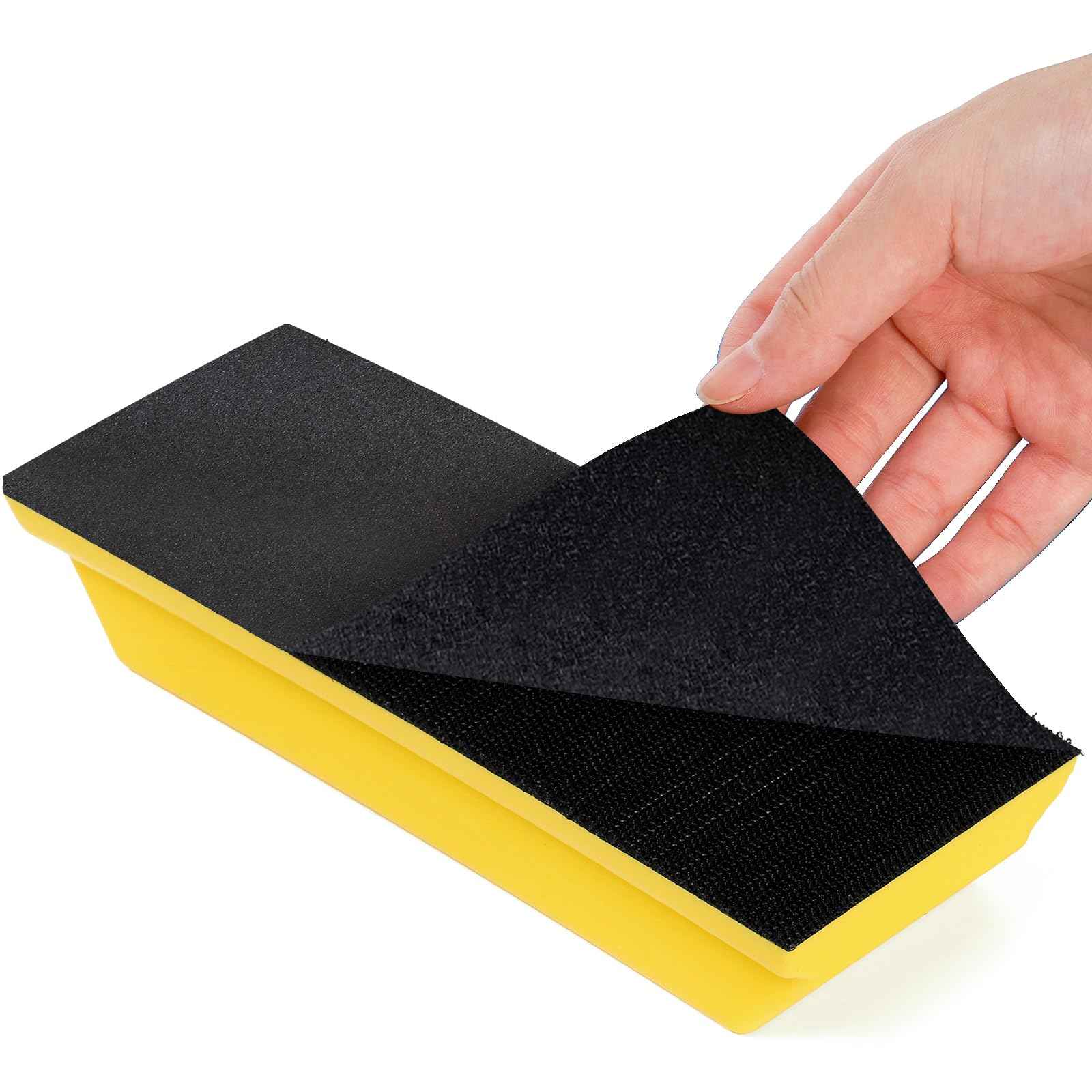 Fasmov Sanding Block Set, 3 Pack Rectangle Auto Body Sanding Block, 10.75", 7.7" and 4.7", Hook & Loop Backing Hand Sander Tools Kit for Woodworking, Furniture and Crafts Polishing, Yellow