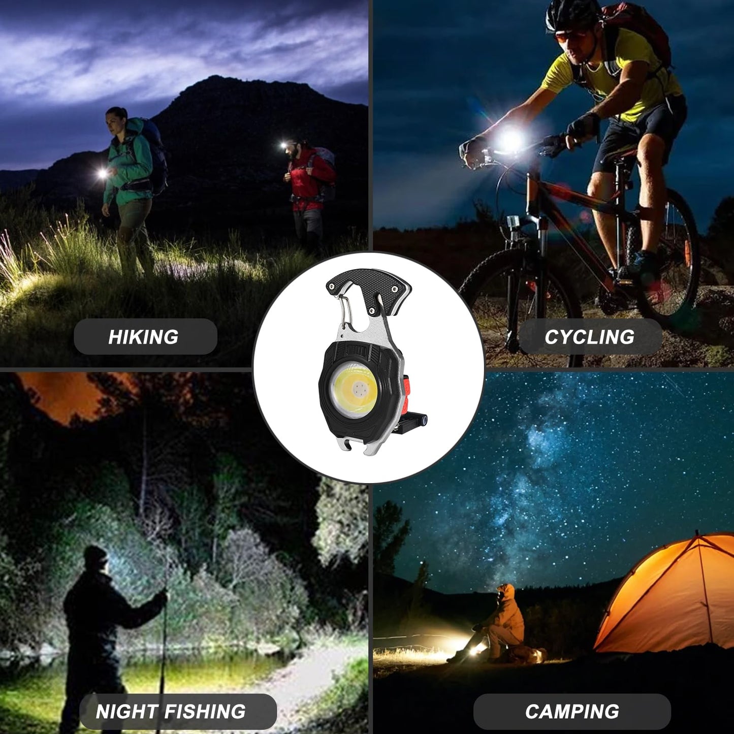 CHICES COB Keychain Work Light Flashlight - Rechargeable Multitool Camping Fire Starter 7modes 1600 Lumens for Emergency Survival Hiking Gear,Walking Dogs EDC for Men,Outdoor Enthusiasts(2Pack)