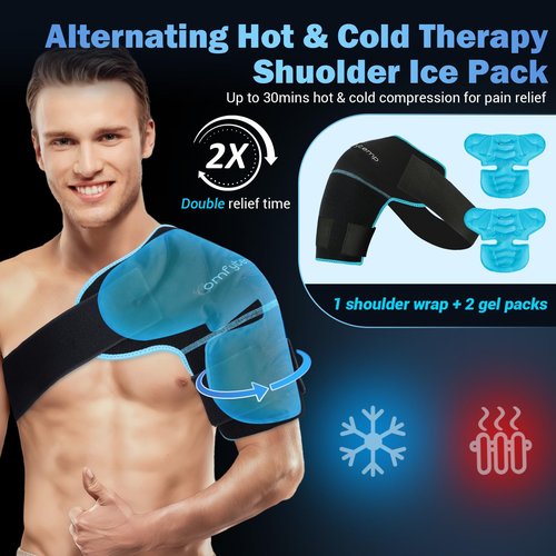 Comfytemp Shoulder Ice Pack Wrap Shoulder Brace Compression Sleeve for Shoulders Pain Relief, 2 Gel Ice Packs for Injuries Reusable, Cold Therapy for Rotator Cuff Recovery, Arm, S/M
