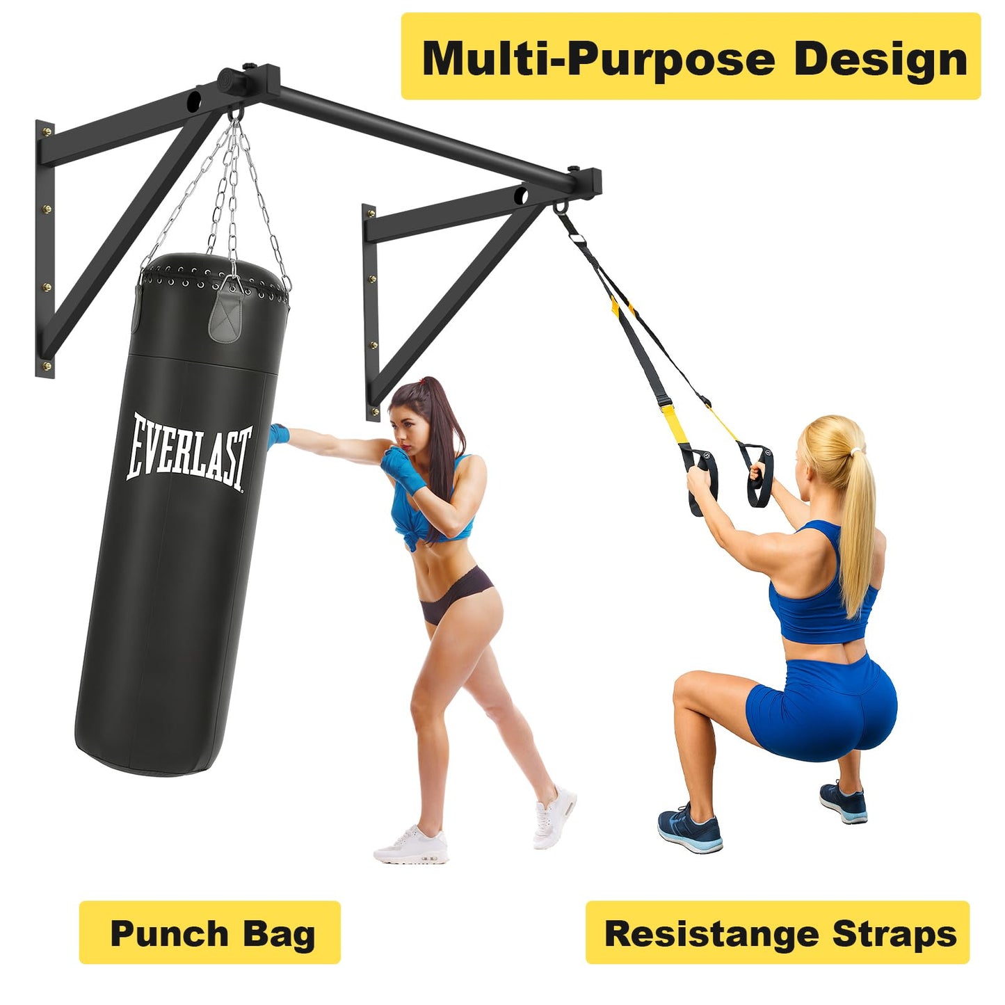 Pull Up Bar Wall Mounted, Adjustable Depth 51" Chin Up Bar, Strength Training Pull-Up Bars 500lbs Weight Capacity, Wall Mounted Pull Up Bars, Chin Up Workout Training Station for Home Gym Garage