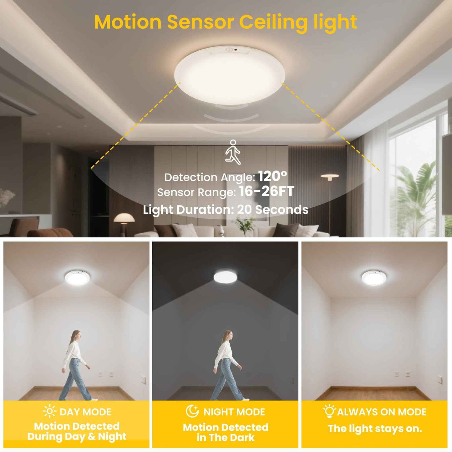 QQLXST 4-Pack Rechargeable Motion Sensor Ceiling Light with Remote, Wireless Dimmable 3000K/4000K/6500K Waterproof Shower Lamp, Magnetic Battery Operated Closet Light for Hallway Pantry, No Wiring