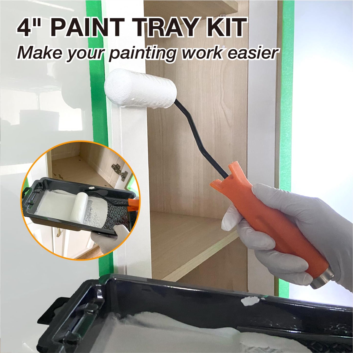 Greatandrew 4-inch Paint Roller Tray Set, 15-Pack Painting Tool Kit - 11 Paint Tray & Liners, Foam & Microfiber Paint Roller, Roller Frame, Paint Brush for Painting Wall, DIY Project