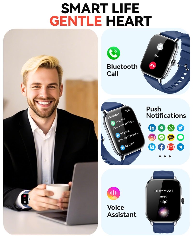 Kriutefy Smart Watches Fitness Tracker for Women Men with Step Counter, Sleep Calorie Monitor, Pedometer, IP68 Waterproof, Smartwatch with 120+ Sports for iPhone Android (Blue)