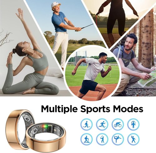 BENIO Gen 2 Smart Ring - Fitness Tracker with Step, Sleep, Blood Oxygen & Heart Rate Monitor | 5ATM Waterproof, Size 8.5, Gold
