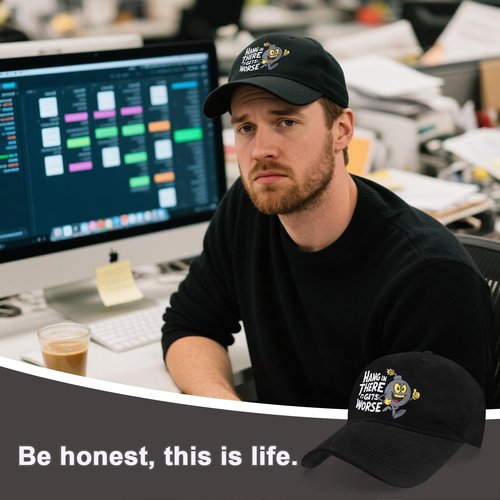 Funny Hats for Men Women, Funny Gifts Hang in There It Gets Worse Embroidered Letters Adjustable Cotton Baseball Cap Black