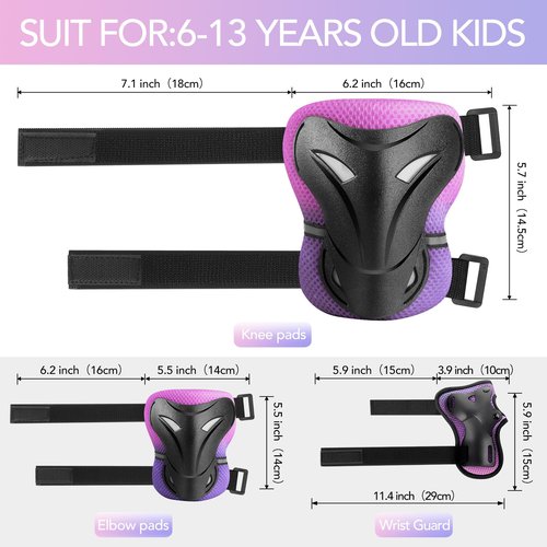 YooxArmor Adjustable Kids Knee & Elbow Pads Set with Wrist Guards for Ages 6-13 – Protective Gear for Skateboarding, Cycling, Roller Skating, Scooter, BMX, Inline Skating