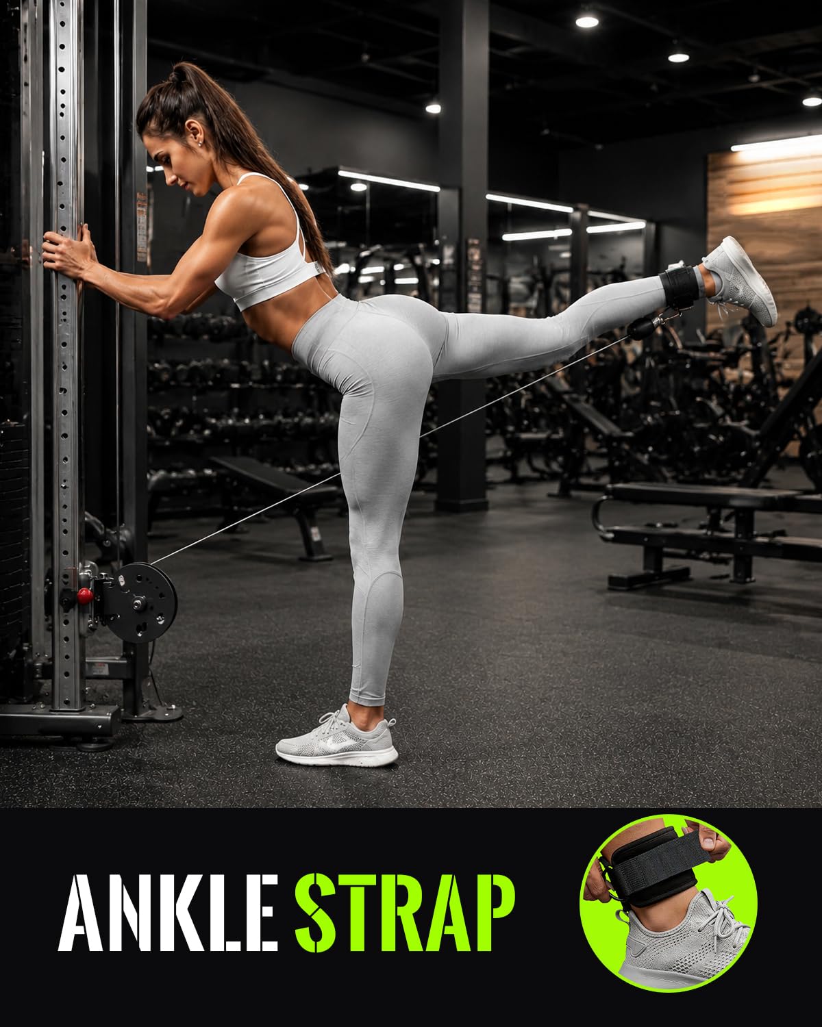 3 Grip Lengths in 1 Tricep Rope Cable Attachment & Wrist Brace Ankle Strap