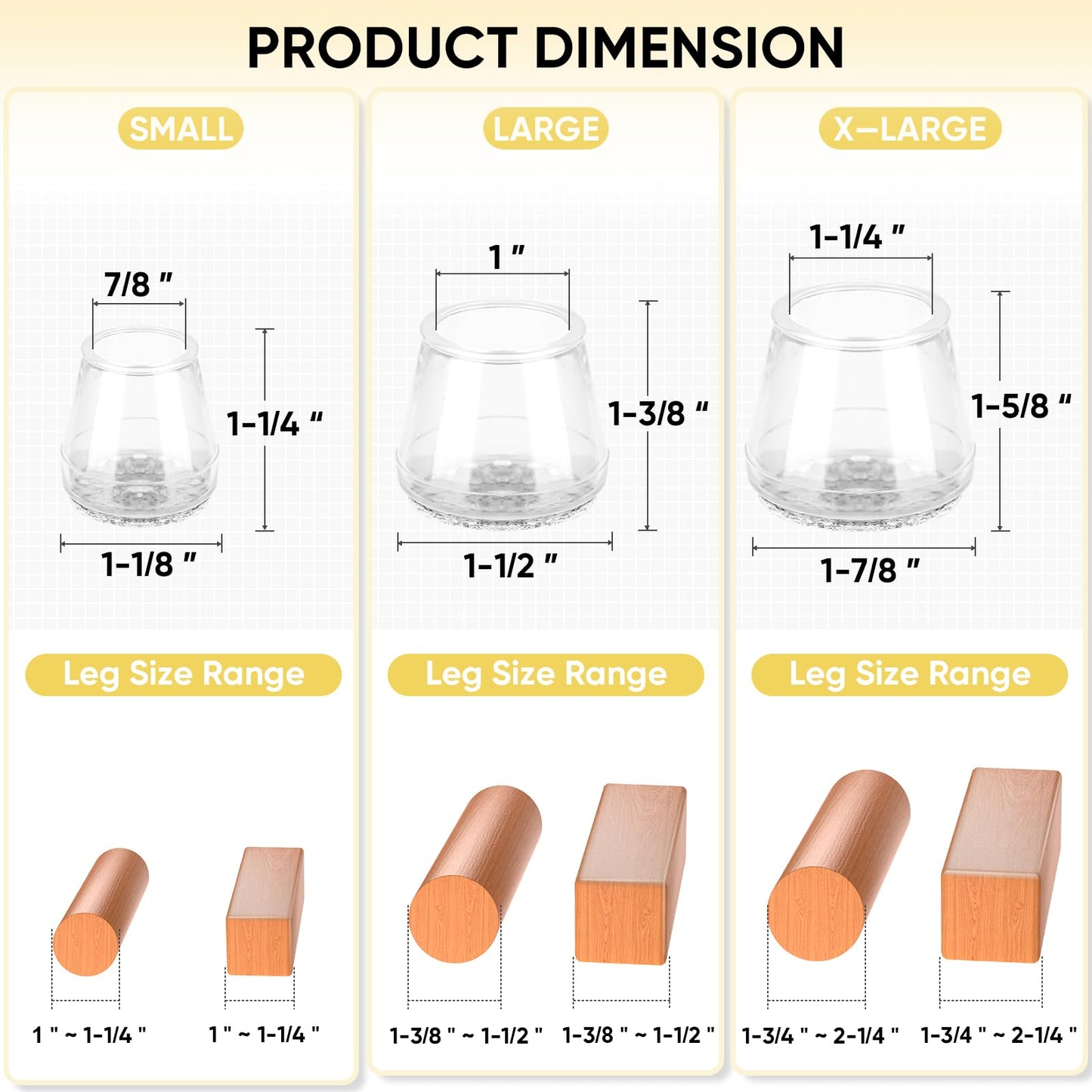 BALEINE 16 Pack Silicone Chair Leg Floor Protectors, Stool Leg Protectors Cap, Non-Slip Chair Leg Caps for Hardwood Floors (Clear, X-Large, 16 Pack)