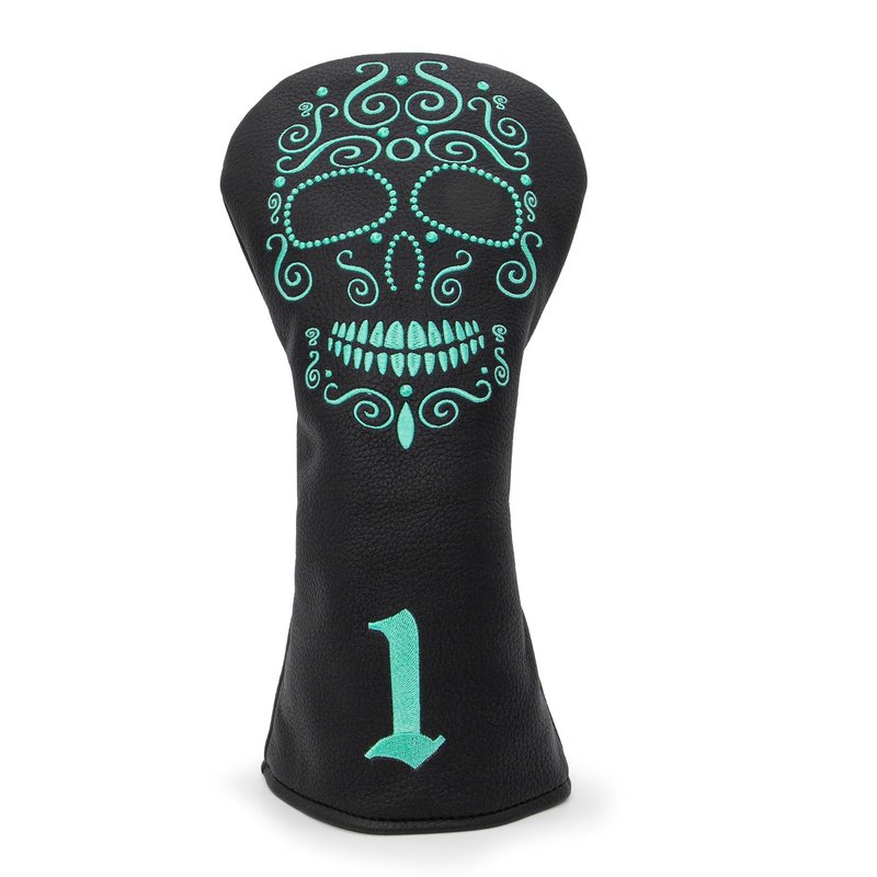 Black Golf Club Covers Skull Embroidery Driver Headcover Fairway 3 Wood Headcover Hybrid Headcover for Your Selection fits for All Brands (for hybrids(1pc))