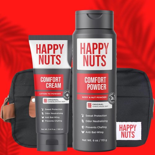 Happy Nuts Starter Sack Bundle - Comfort Cream Deodorant & Powder with Toiletry Bag