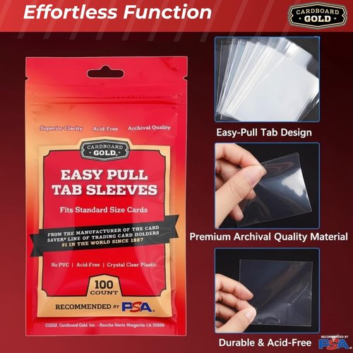 Cardboard Gold 2-Mil Tabbed Sleeves - Archival Safe Design for Card Saver 1 & Toploader | 100 Count