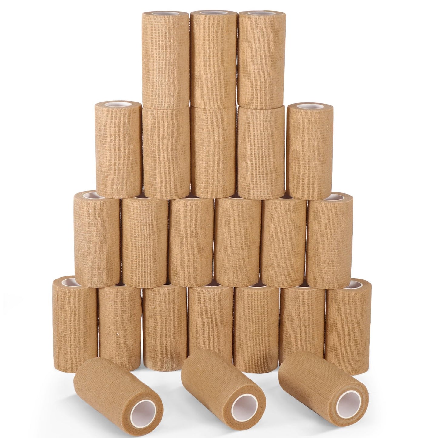 LDIWEE 24 Pack 4 Inch Self Adhesive Bandage Wrap - 5 Yard Cohesive Athletic Tape for First Aid, Medical, Sports, Ankle Wrist Sprains, Vet Wrap (Brown)