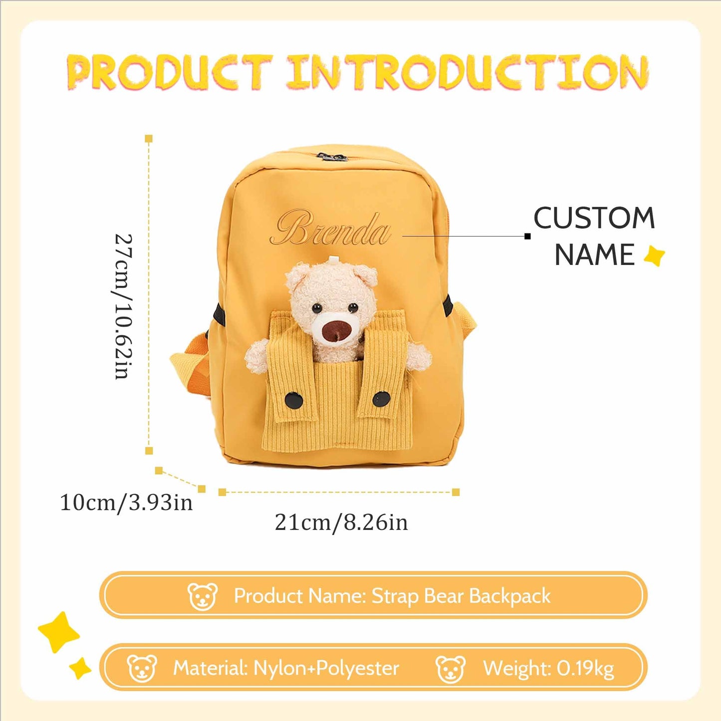 Personalized Little Bear Backpack for Girls Boys with Embroidery Name, Cute Custom Toddler School Bag with Detachable Bear, Pink Backpack for Kids, Back to School Bag, Birthday Gift, Christmas Gift