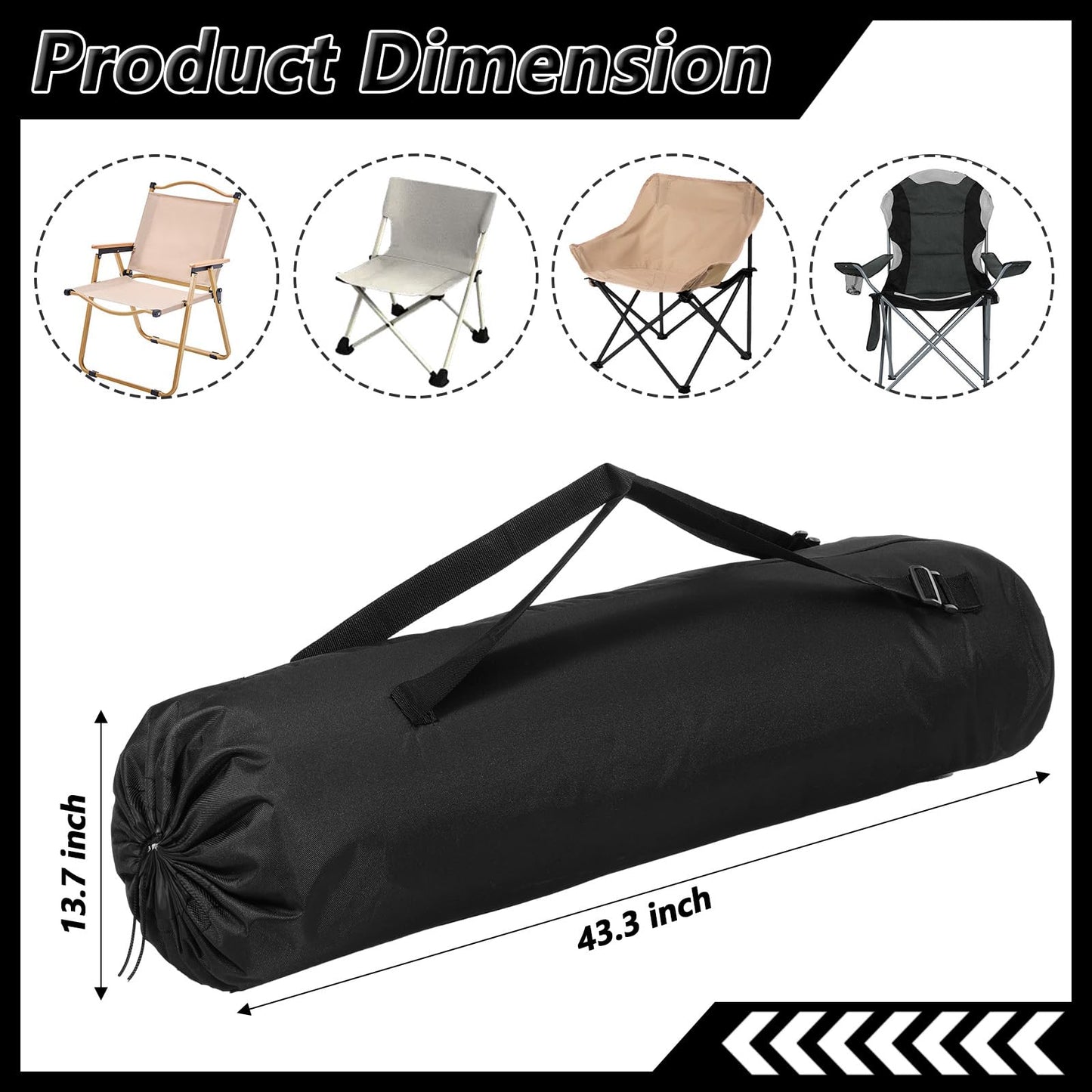 2 Pack 43.3×13.7 Inches Heavy Duty Camping Chair Replacement Bag Large Folding Chair Carry Bag with Adjustable Shoulder Strap Oxford Cloth Storage Tent Bag for Outdoor Camping Travel Sports (Black)