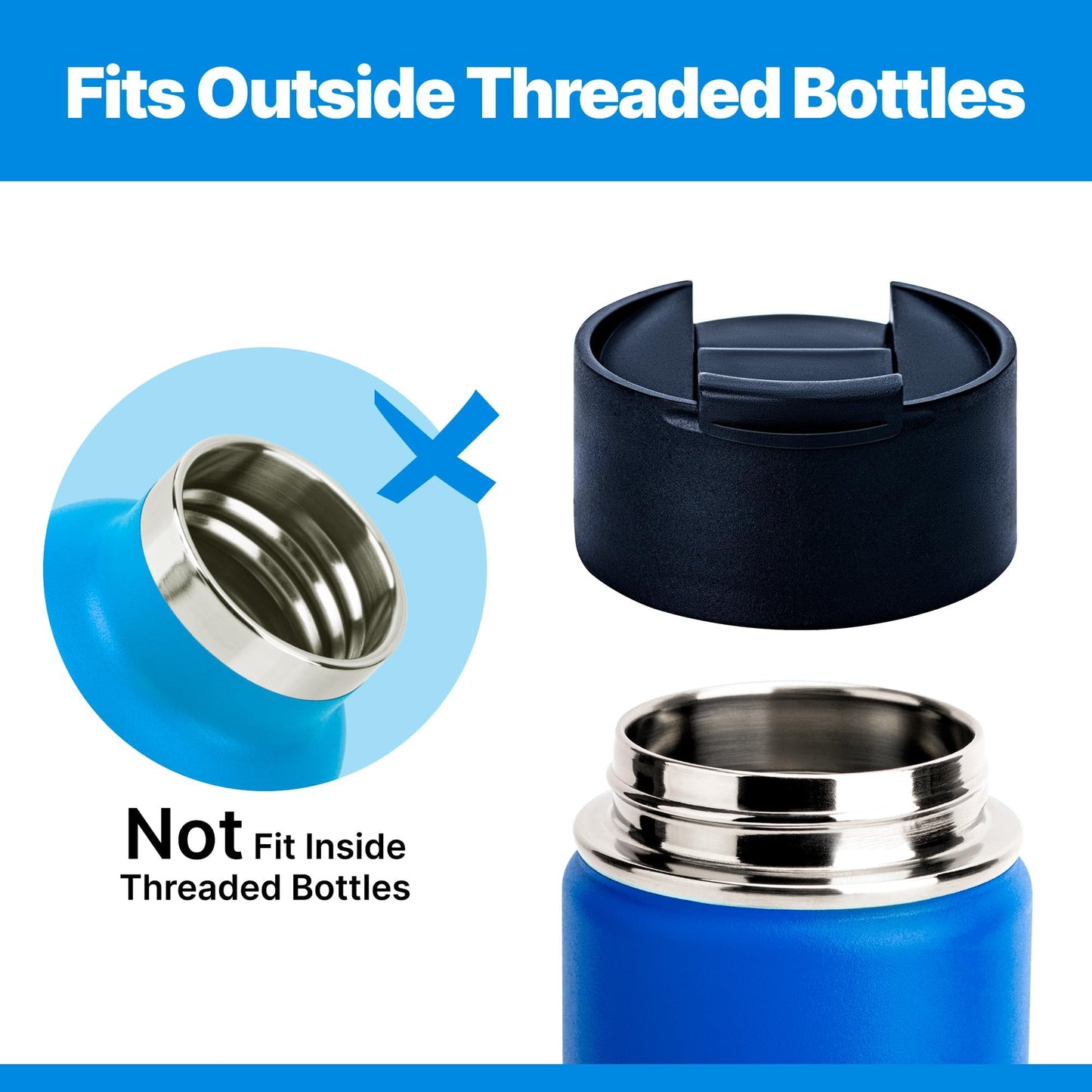 Bluwing Flip Lid for Hydro Flask Wide Mouth, Replacement Lid for Hydroflask 12-64 oz,Simple Modern, Takeya, Iron Flask and Other Wide Mouth Bottle (Black)