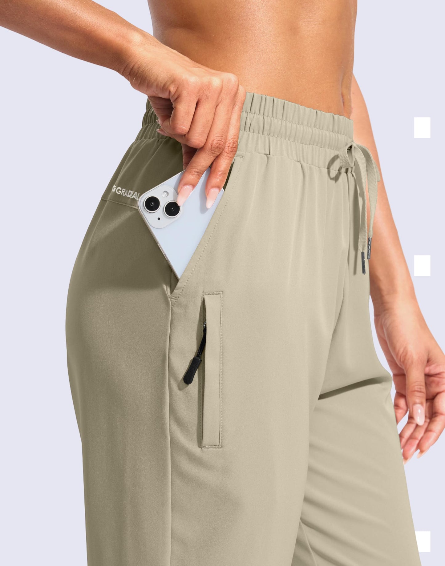 G Gradual Women's 15" Long Shorts Below The Knee Capri Lightweight Quick Dry Hiking Cargo Shorts for Women with 3 Pockets(Khaki,L)