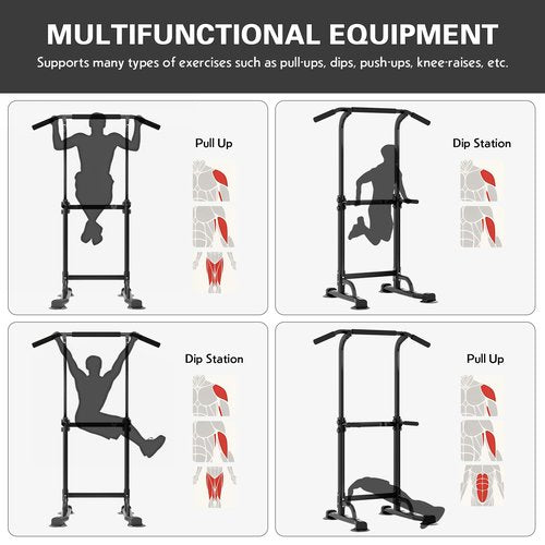soges Power Tower Pull Up & Dip Station Multi-Function Home Strength Training Fitness Workout Station Height Adjustable, PSBB005-N