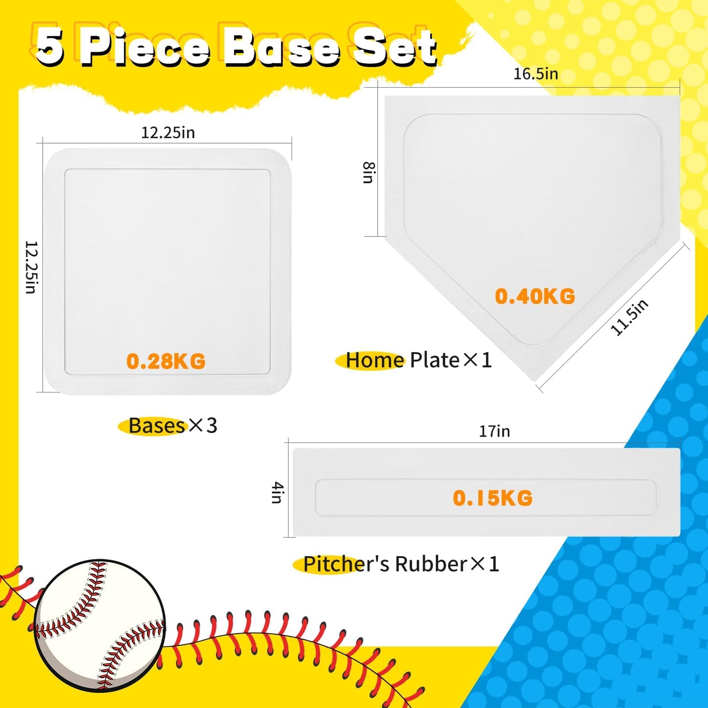 Lolyer Baseball Bases for Yard- 3 Throw Down Bases 1 Homeplate 1 Pitching Base for Baseball Practice, Rubber Bases for Kickball Baseball Softball Play (White)