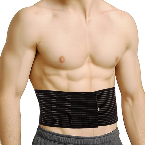 FDFuZhao Umbilical Hernia Belt for Men & Women, Abdominal Support Binder with Hernia Support Pad, Adjustable Truss Support, Black, L