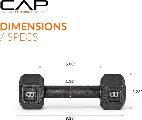 CAP Barbell Cast Iron Hex Dumbbell - Durable Weight Training Equipment | Various Sizes Available