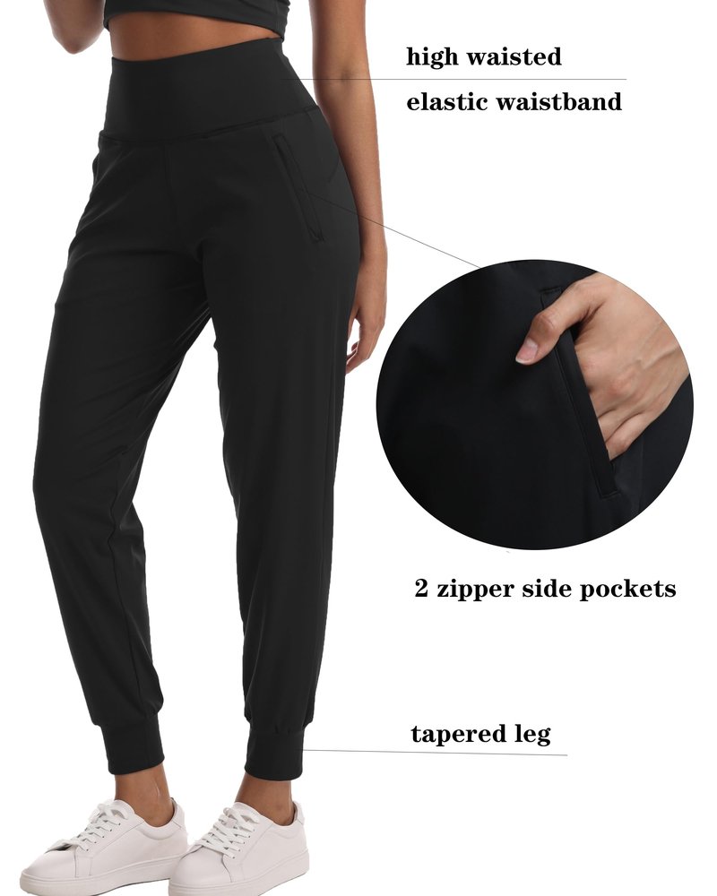 Women's Joggers with Pockets Lightweight - High Waisted Athletic Leggings Tapered Pants for Workout Yoga Running Gym (Black, Large)