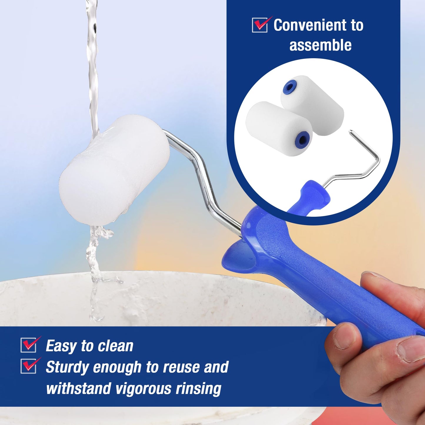 WORKPRO Small Paint Roller 2.5 inch 12-Pack, Mini Foam Paint Roller Covers for Small Touch-Up, Art Crafts, Furniture, Cabinets, High-Density Sponge Paint Roller Replacement for Painting Walls, Doors