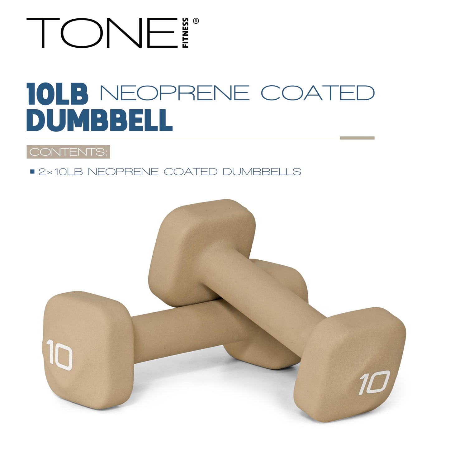 Tone Fitness 10 lb Neoprene Dumbbell Pair for Home Workouts – Non-Slip Design - Beige
