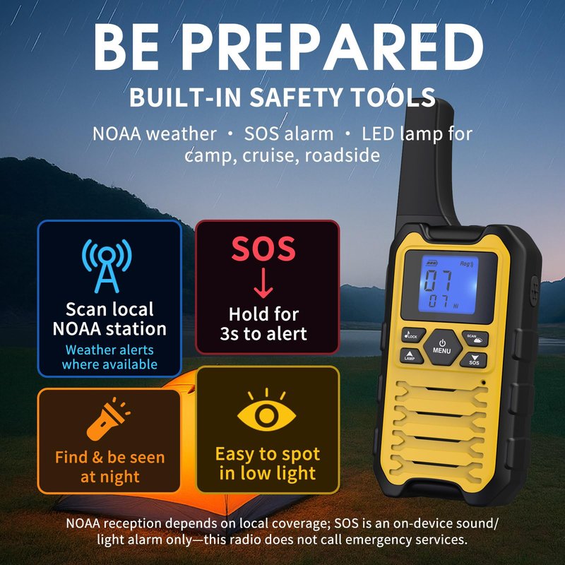 Wishouse K15 Walkie Talkies Long Range for Adults, Rechargeable Two-Way Radios 4 Pack, 2W FRS, 22 Channels, USB-C, Flashlight, NOAA/SOS, Quick Pair, for Camping & Hunting, Emergency Use