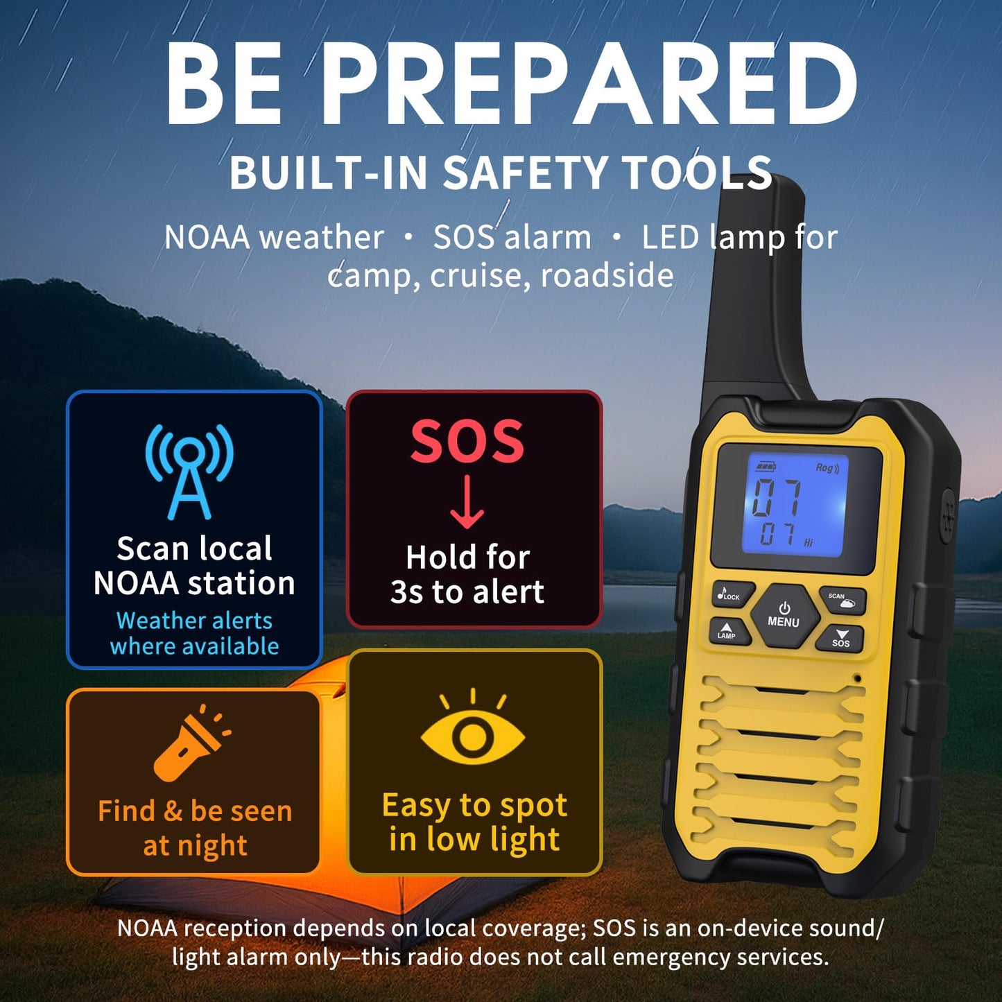 Wishouse K15 Walkie Talkies Long Range for Adults, Rechargeable Two-Way Radios 4 Pack, 2W FRS, 22 Channels, USB-C, Flashlight, NOAA/SOS, Quick Pair, for Camping & Hunting, Emergency Use