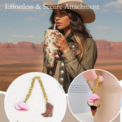 LUHOHI 20Pcs Western Charms for Hydrojug Traveler 40 Oz Water Bottle Accessories, Cowgirl & Cowboy Boot Hat Alloy Charm for Stanley Cup Tumbler Handle Jewelry Making Pink Diy Bulk Pendants