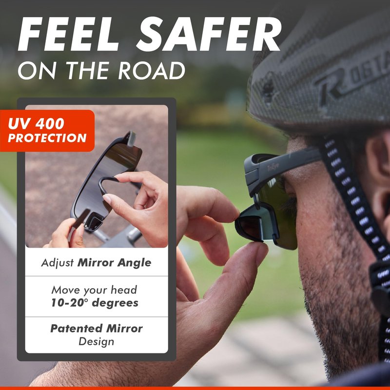 TriEye Cycling Glasses with Rear-view Mirror for Men & Women - UV-400 Sports Sunglasses Cycling Goggles - Durable and Lightweight (High Definition Smoke)