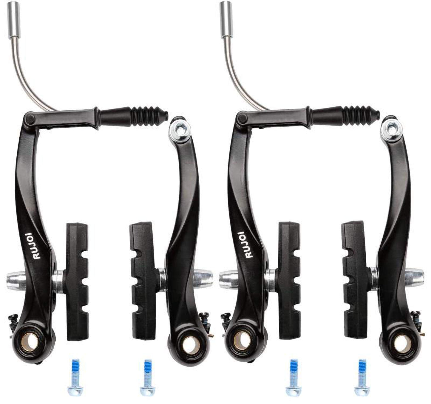 RUJOI Bike V-Brake Set, Aluminum Alloy 110 mm Arms, Front & Rear Calipers with 4 V-Brake Pads and Mounting Bolts, Universal Fit for MTB/BMX/Road, Black