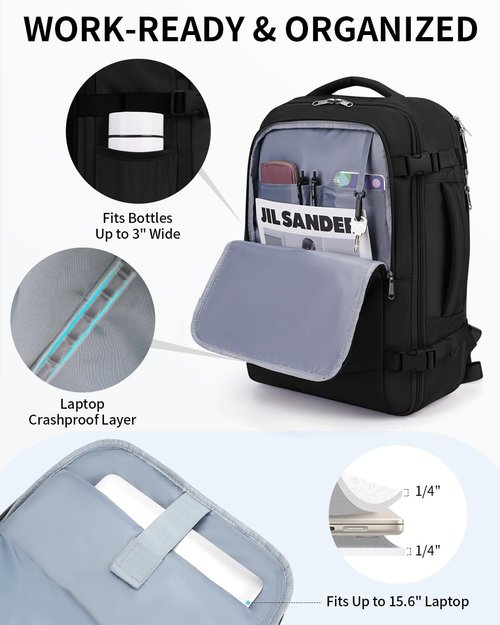 ECOHUB 17" Travel Backpack - Unisex Anti-Theft Design | Airline Approved, Water Resistant, Black