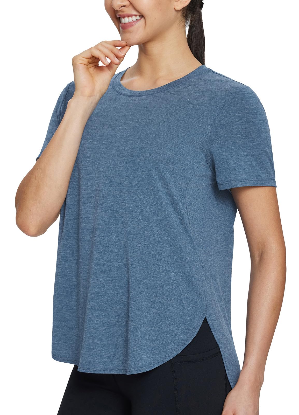 baleaf Women's Workout Shirts Short Sleeve Athletic Tops Lightweight Loose Fit for Running Exercise Yoga T-Shirts Heather Navy XL