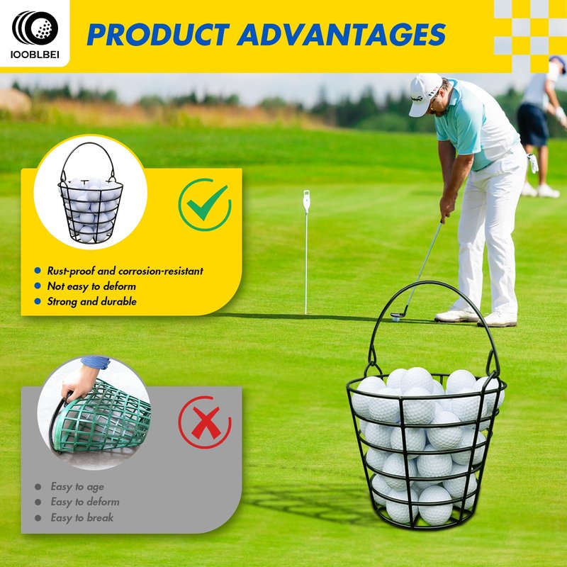 IOOBLBEI Stainless Metal Golf Ball Basket, Golf Ball Bucket with Handle, Holds 50 Balls, 2 Pack Golf Ball Container