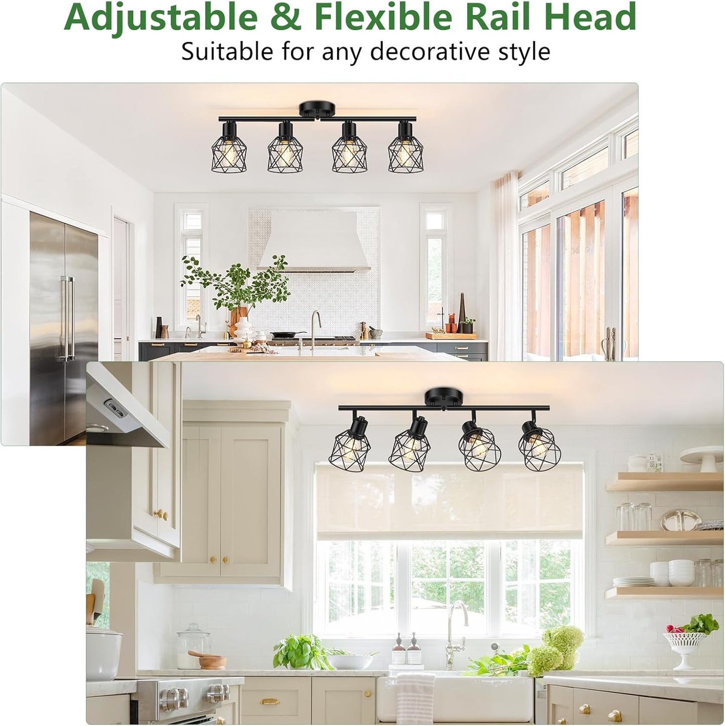 Adjustable 4-Light Semi Flush Mount Ceiling Light with Metal Cage - Farmhouse Style for Dining & Living Rooms