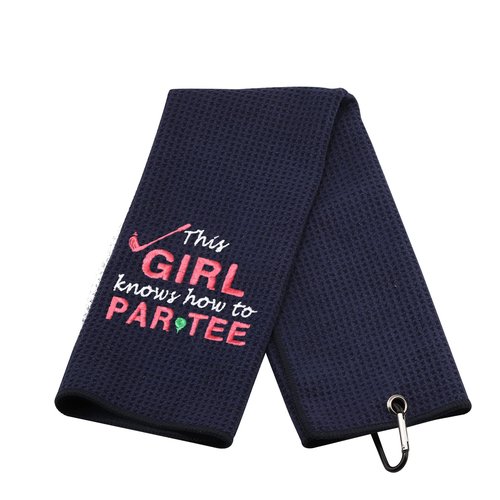 Funny Golf Towels for Women Knows How to Par Tee Embroidered Golf Towels for Golf Bags with Clip (How to Par Tee)