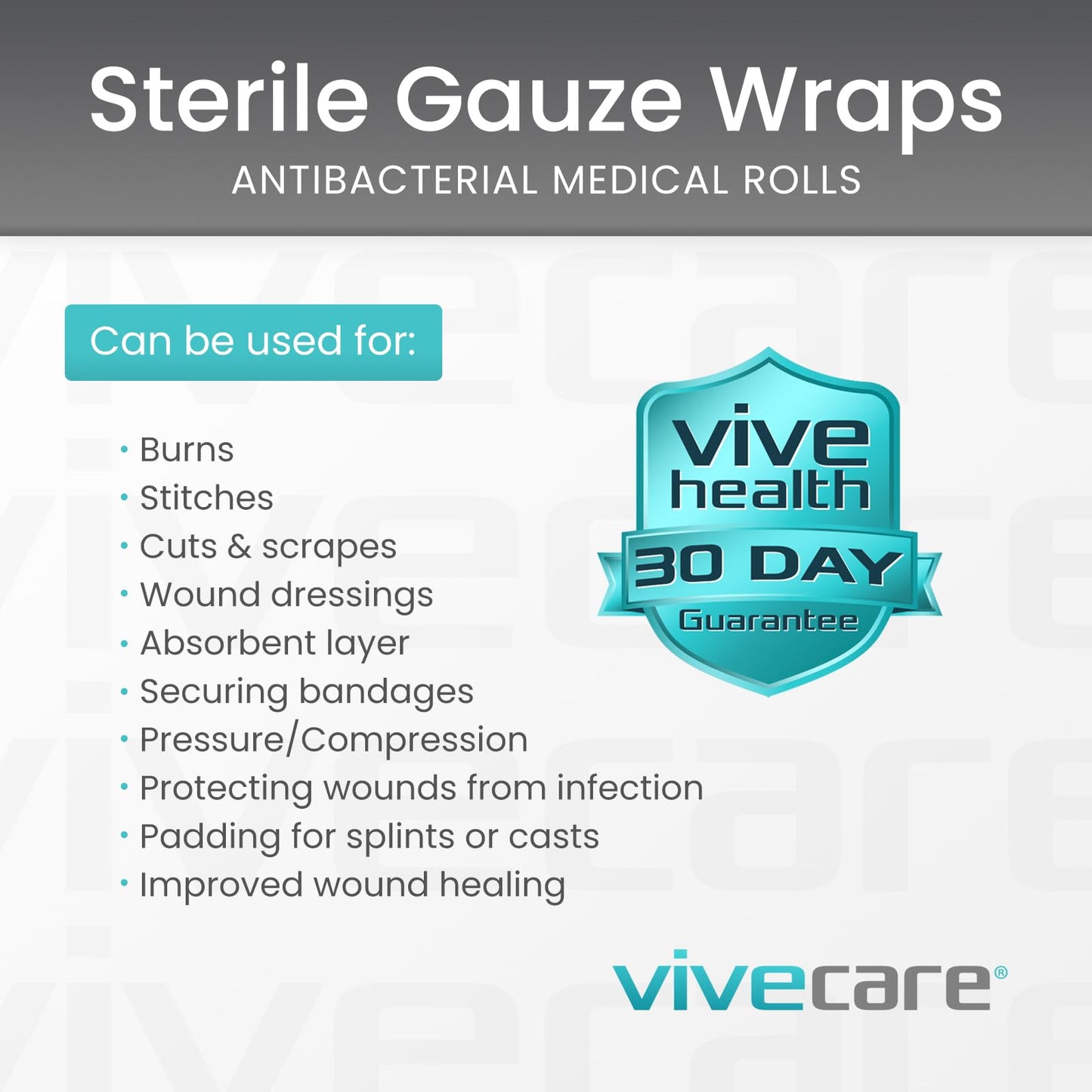 Vive Care XL Gauze Wrap Roll for Wounds (12 Count) Large Sterile Rolls - Individually Wrapped Medical Bandages HSA/FSA Approved - Extra Absorbent & Adhesive Gauze - 4"x4.1" Yards