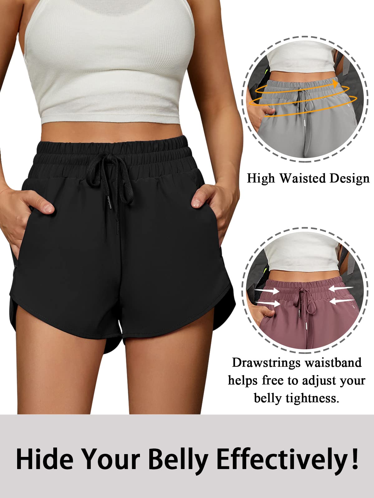 BMJL Women's Running Shorts 2.5" High Waisted Athletic Short Summer Gym Workout Short with Zipper Pockets(S,Black2)