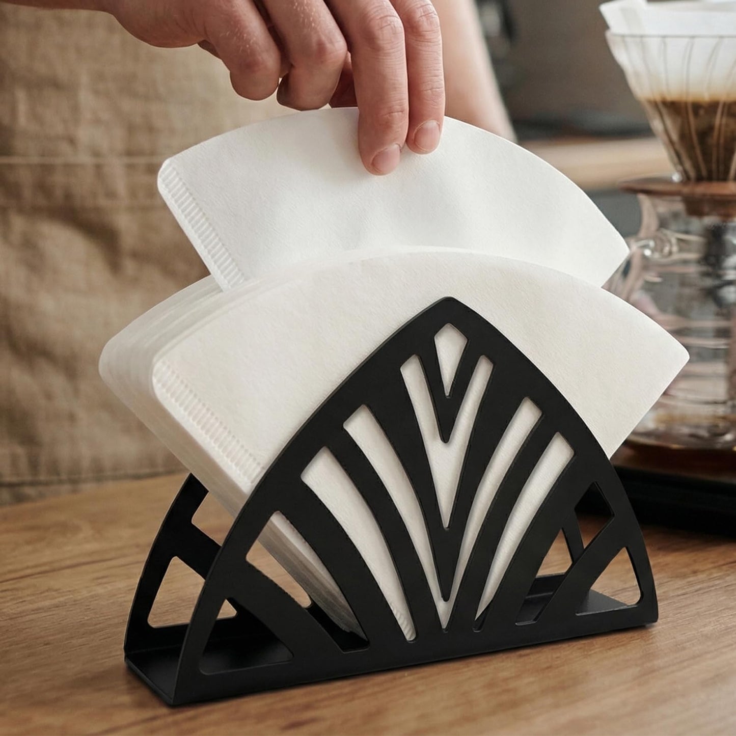 Resama Metal Napkin Holder for Table - Stylish Metal Napkin Holder with Leaf Texture for Kitchen, Cafe, and Dining Table, Black Countertop Napkin Holders for Home and Picnic