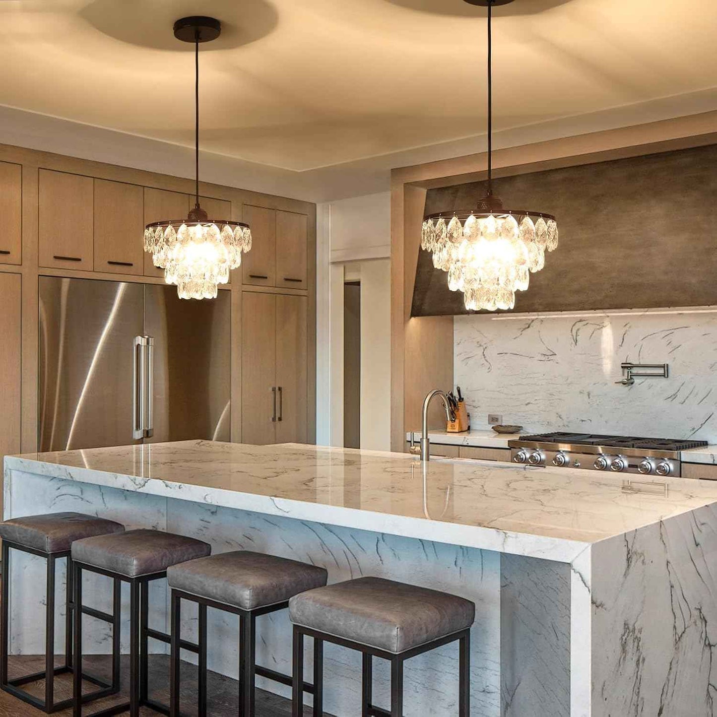 Gold Crystal Mini Chandelier - Modern Flush Mount Ceiling Light for Hallway & Bedroom