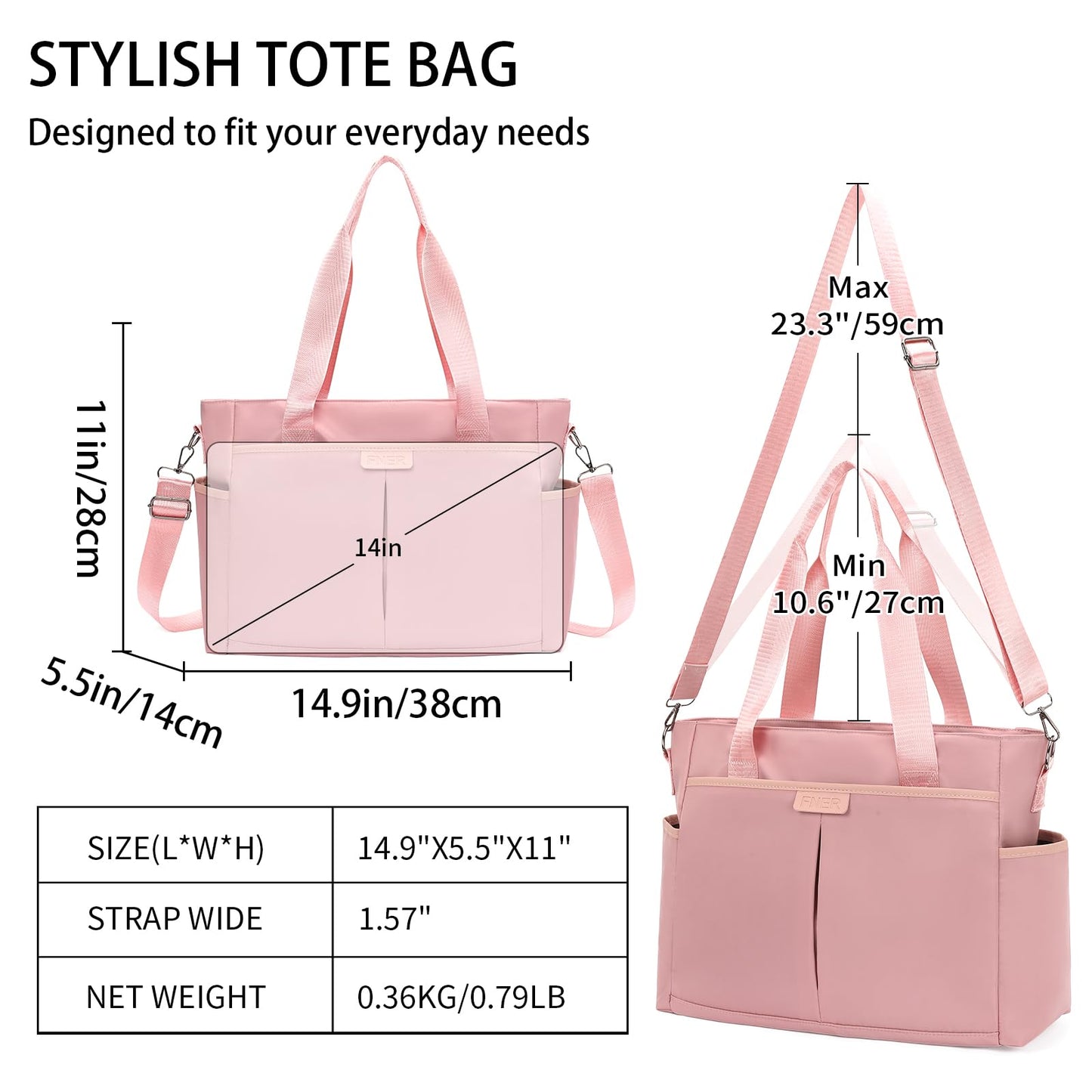 AMXNX Tote Bag for Women with Zipper Travel Large Crossbody Shoulder Bag Handbag Water-resistant Nylon with Multi Pockets