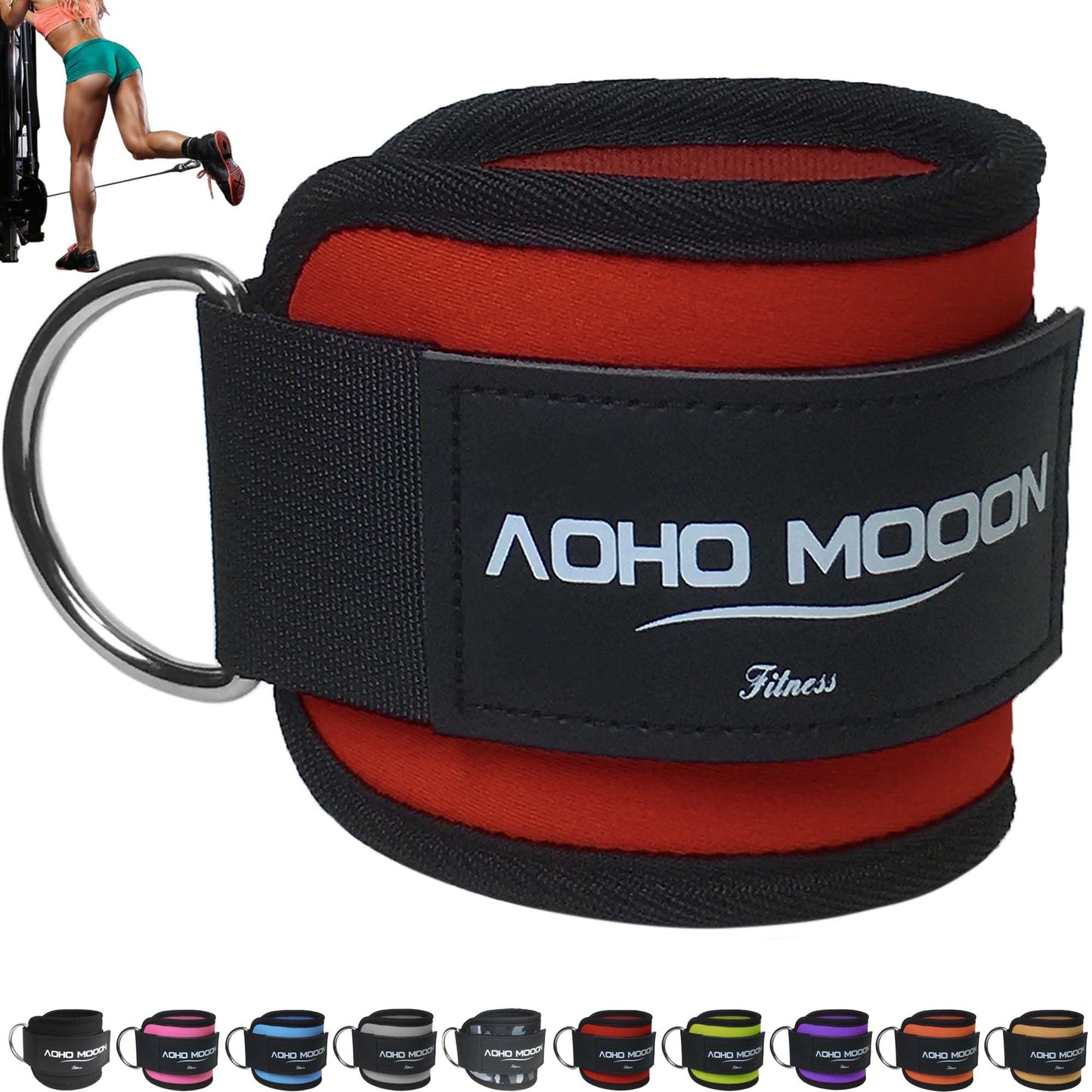 AOHO MOOON Ankle Strap (1 Pieces) for Cable Machine Women - Gym Workout Leg Strap, Premium Padding Ankle Cuffs, Glute Kickback Exercises Equipment, Pulley Attachment, One Size Fit All
